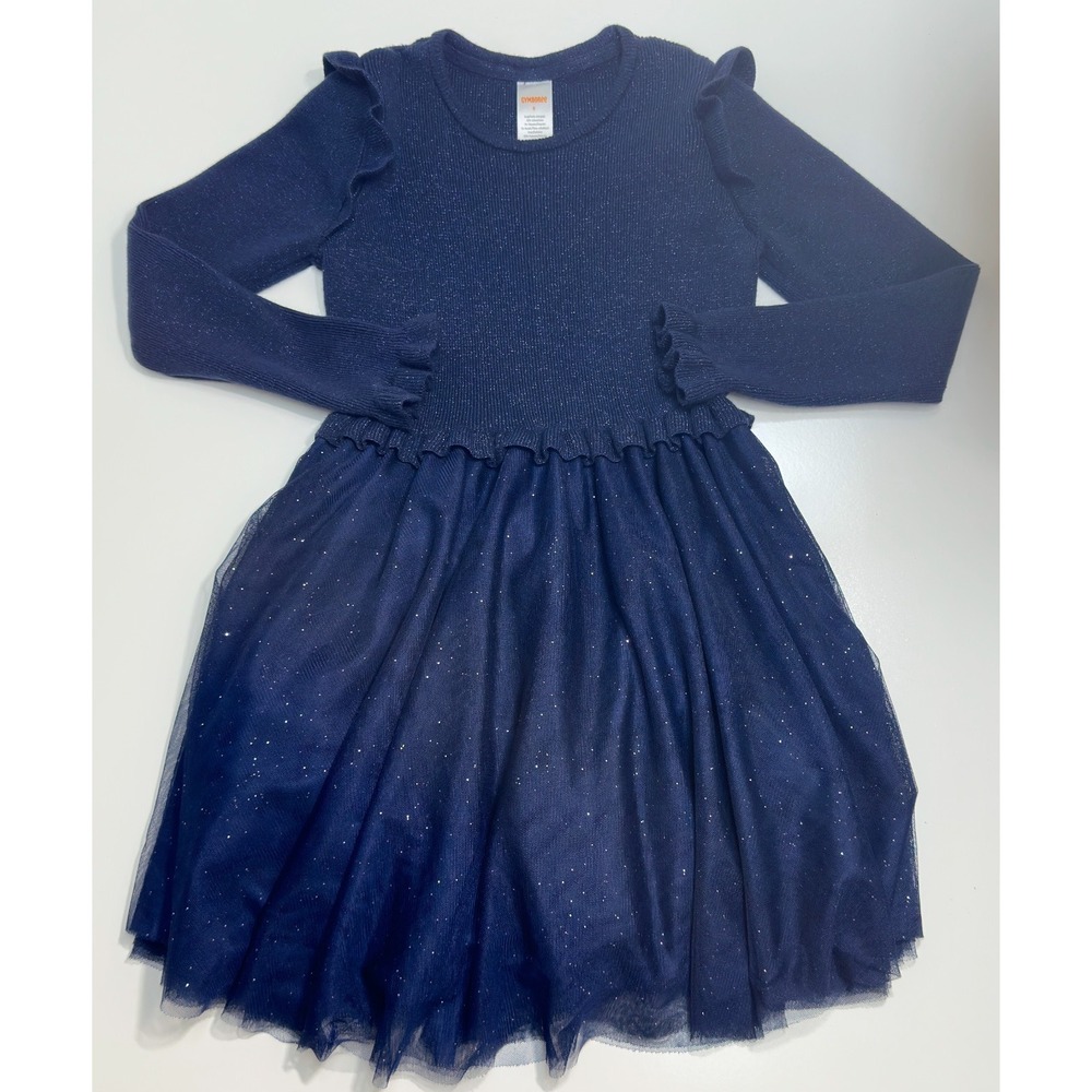 Gymboree Royal Christmas Girls 10 Navy Glitter Knit Tutu Dress Ruffle Sleeve
